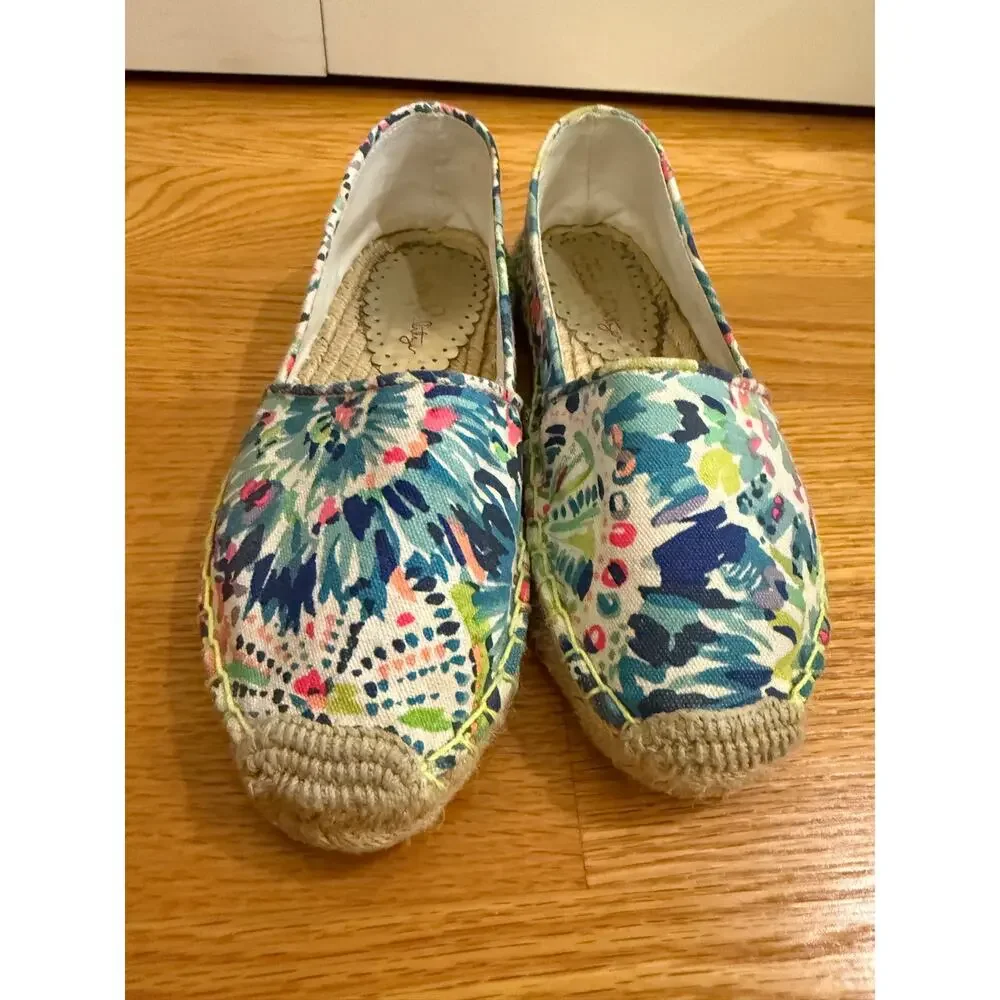 Lilly Pulitzer Lia Espadrille Flat-Dive In-Canvas Sz 7 Slip On Comfort Shoes